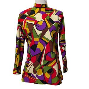 Vintage Handmade? Womens Size M Geometric Psychedelic L/S Mock Neck Back Zip Top